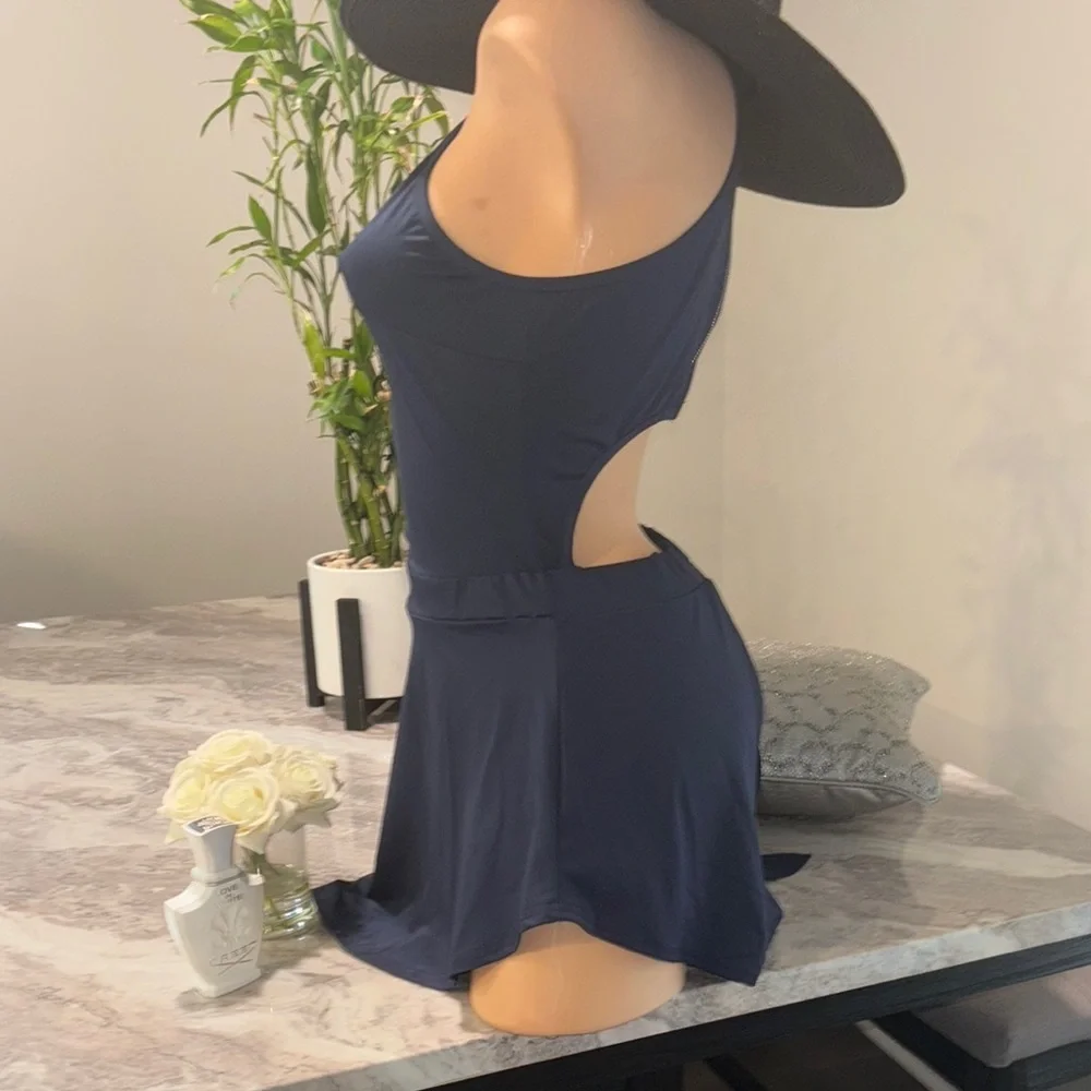 Amazon Essentials Blue Asymmetrical Sundress Sleeveless Resort Wear - Picture 4 of 13
